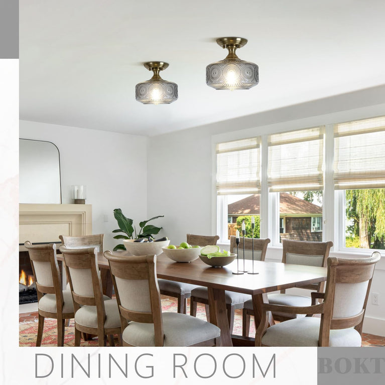 BOKT Modern Close to Ceiling Lighting Fixtures Farmhouse Flush Mount Glass Ceiling Light Open Drum Smoke Gray Flush Mount Ceilings Lights Vintage Style Ceiling Light E26 Base