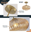 BOKT Vintage Brushed Brass Semi Flush Mount Ceiling Light Amber Ribbed Glass Pendant Light Mid Century Modern Gold Close to Ceiling Light Fixture for Indoor Use 9.8"