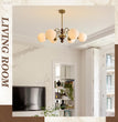 BOKT  Milk Glass Chandelier 6 Head Rustic Wooden Sputnik Chandelier