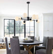 BOKT Modern 8-Lights Globe Sputnik Chandelier Mid Century Matte Black Chandelier Ceiling Mount Light Fixture with Milky White Glass Glass Lampshade  for Dining Room Living Room