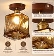BOKT Amber Glass Semi Flush Mount Ceiling Light Brass Walnut Square
