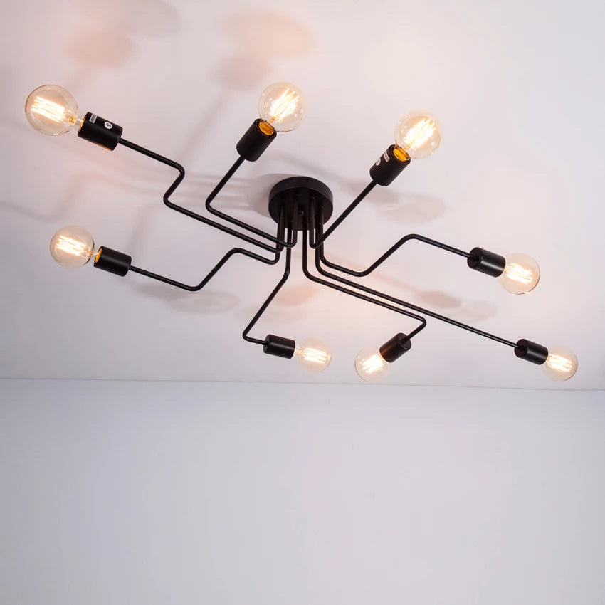 Black 8-light Sputnik semi-flush chandelier, product view 2