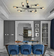 Black 8-light Sputnik semi-flush chandelier, product view 3