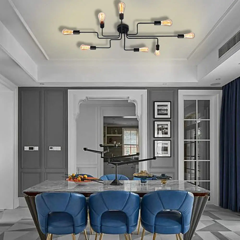 Black 8-light Sputnik semi-flush chandelier, product view 3