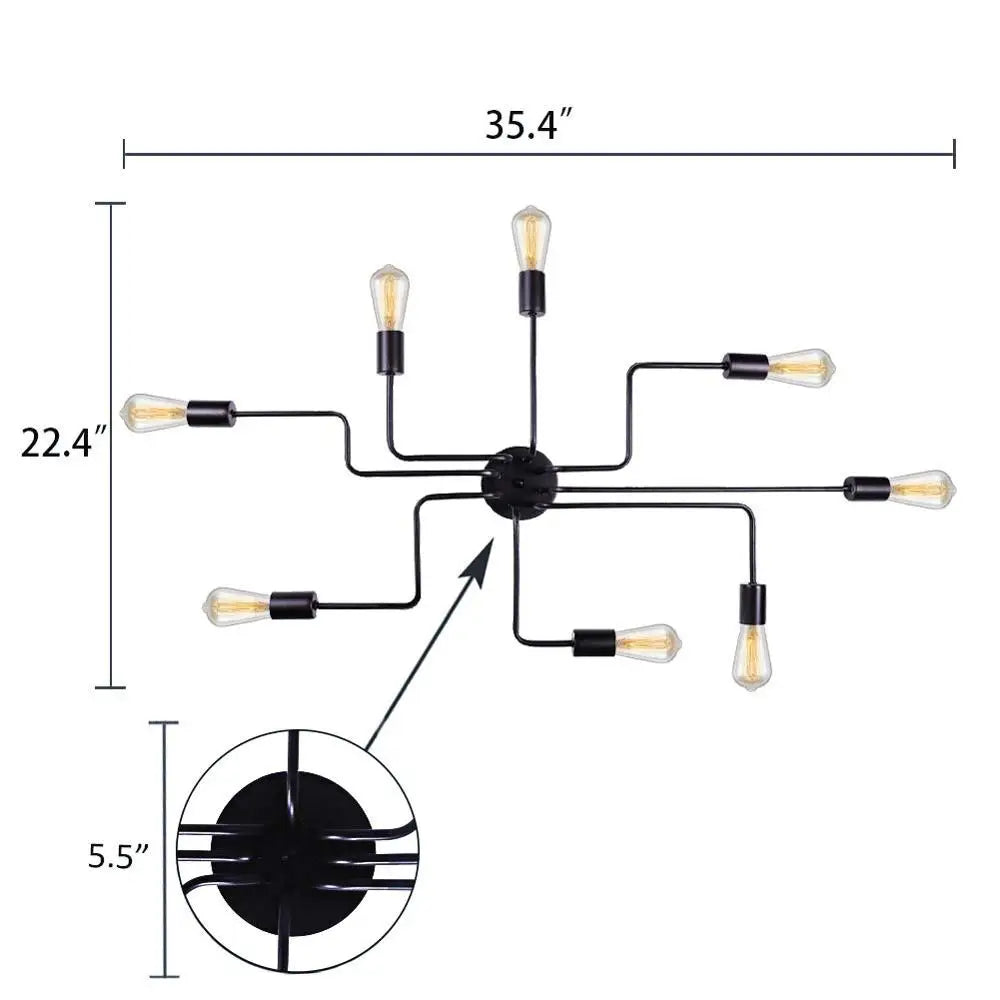 Black 8-light Sputnik semi-flush chandelier, product view 6