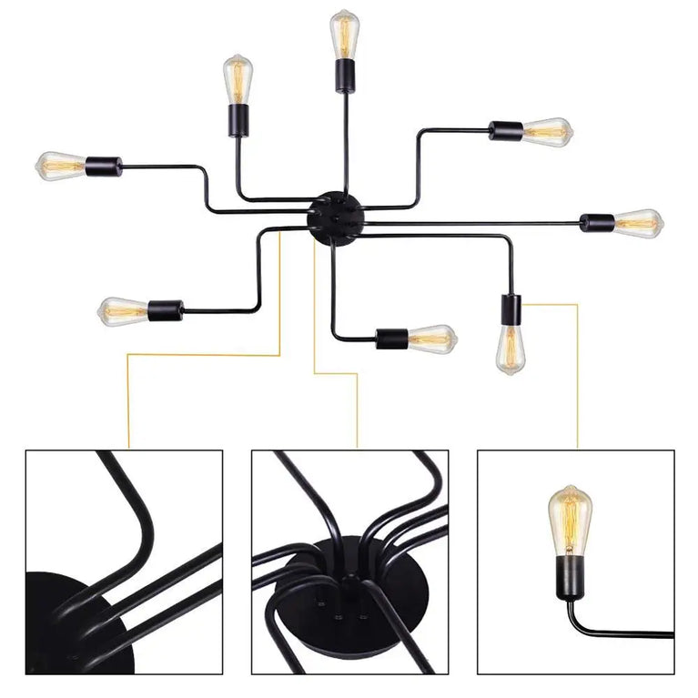 Black 8-light Sputnik semi-flush chandelier, product view 5
