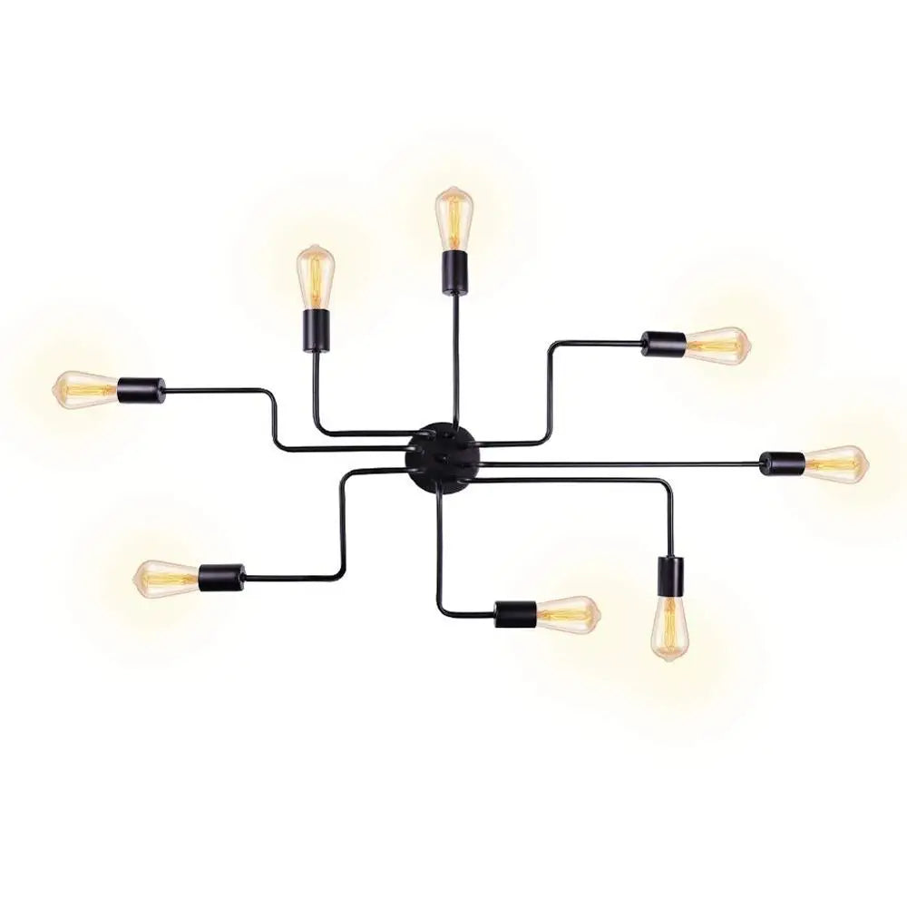 Black 8-light Sputnik semi-flush chandelier for dining rooms