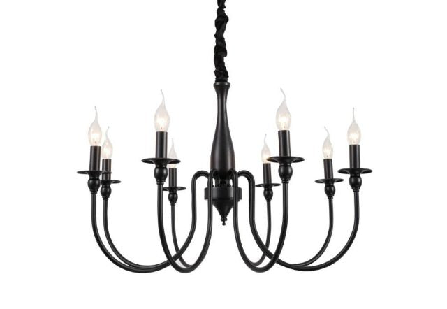 8-Light Iron Candle-Style Chandelier with E14 Bulb Bases